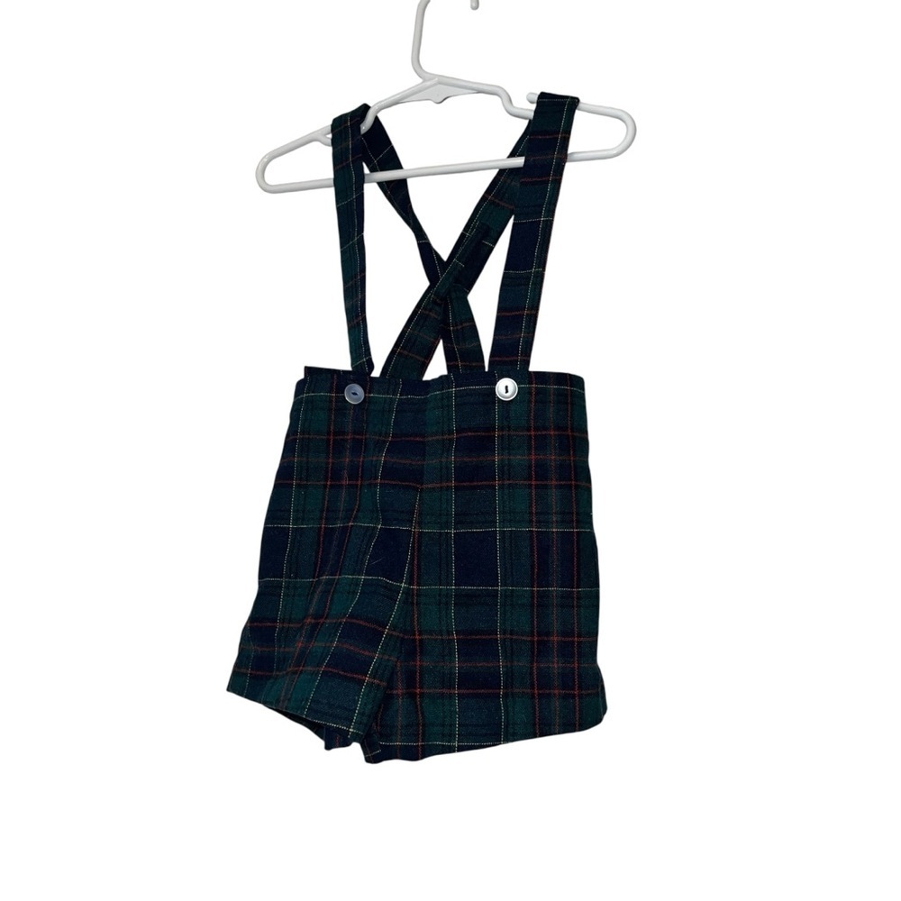 Vtg Imp originals green tartan plaid wool overall shorts boys sz 3T holiday
